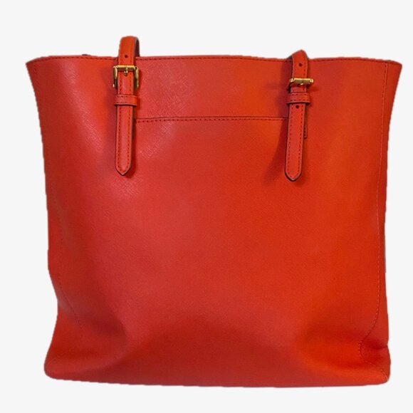 Michael Kors Jet Set Travel Tote Bag Mandarin Orange Leather EUC - Picture 6 of 11